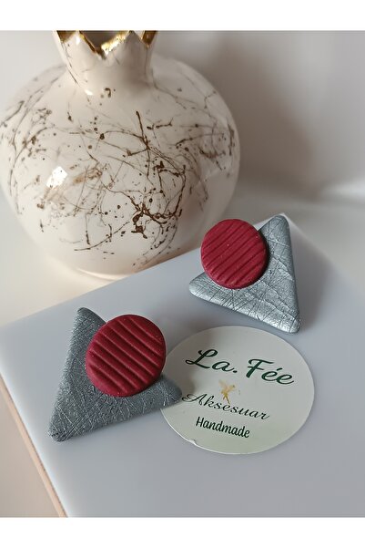 La fee aksesuar أقراط طينية نسائية من البوليمر باللون العنابي - مع جهاز فولاذي