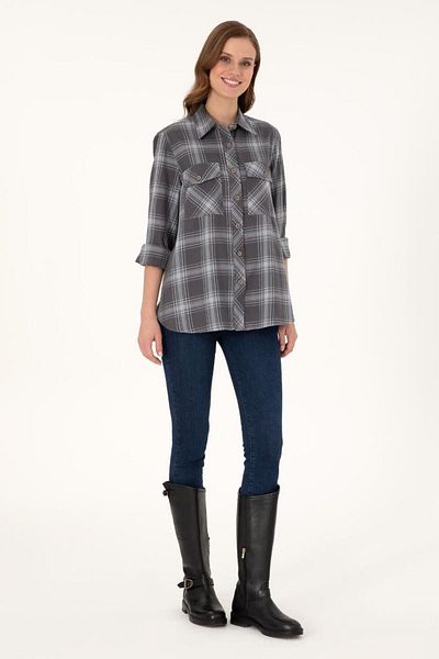 U.S. Polo Assn. Women's Comfortable Fit 100% Cotton Checkered Women's Shirt