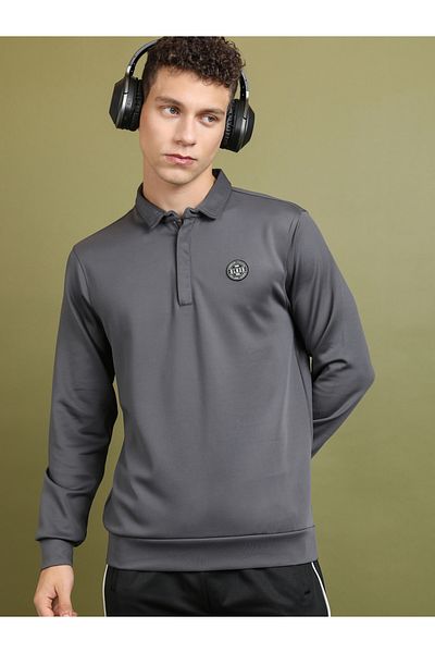 Highlander By Styli Solid Badge Detail Polo Neck Sweatshirt