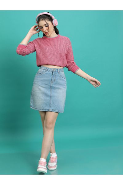 Tokyo Talkies By Styli Textured Waffle Knit Round Neck Sweater
