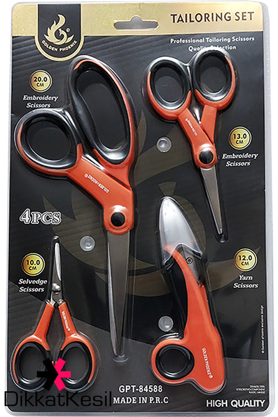 DikkatKesil Terzi Makası Seti, Kenar Nakış İplik Temizleme Kumaş Makası, Hobi Çok Amaçlı Makas 4'lü