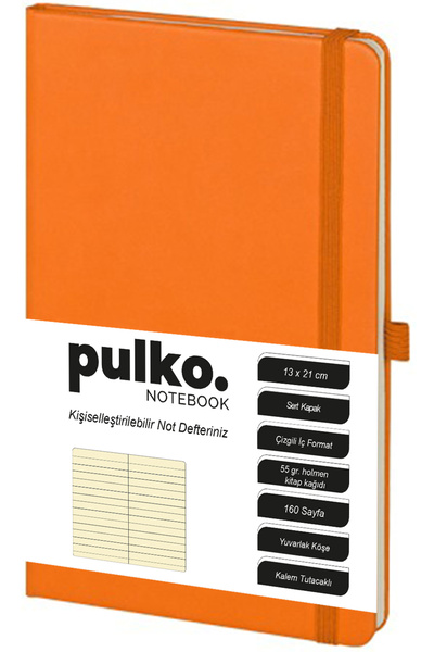 PULKO Notebook Hârtie crem cu dungi portocalii - Copertă rigidă, 160 de coli,...