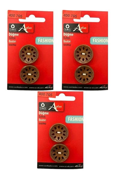 ÖZ-EL AŞ Natural, Wood, Wood Carved Pattern Knob 6Pcs 20 mm