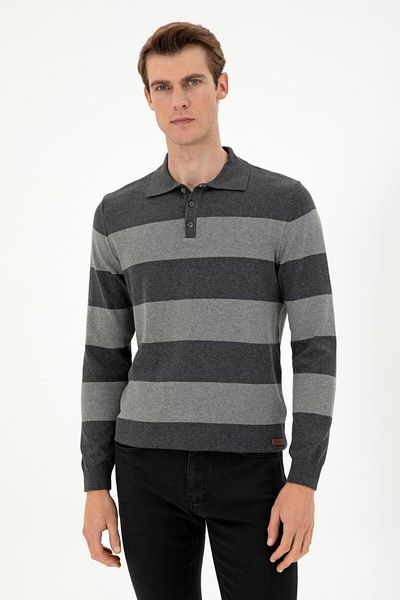 U.S. Polo Assn. 100% Cotton Polo Neck Striped Men's Basic Sweater
