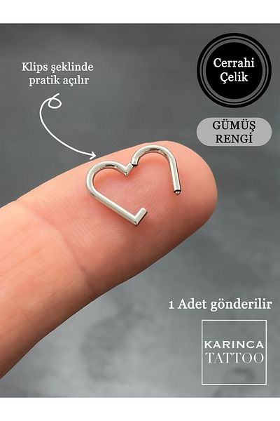 Karınca Piercing Premium Quality - Clip Heart Piercing, Tragus Forward Helix, Ear Lip Septum and Nose Daith