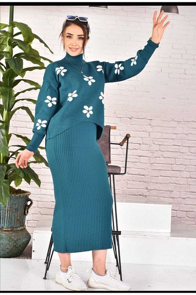 Elegant Σετ Φόρεμα Διπλό Πλεκτό με μοτίβο Daisy