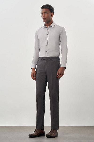 İmza Anthracite Slim Fit Classic Trousers with Flexible Side Pockets - Straight Cloth Feet 1003245207 _071
