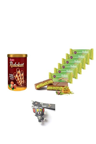 Ülker Rulokat Bucket Creamed Biscuit 170 Gr & Elite Antep Fisltikli Calveted Dubai Chocolate 90 Gr*6