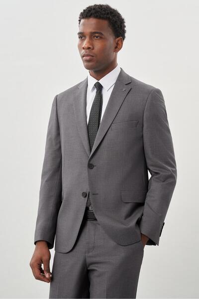 İmza Füme Desen Mono Yaka Çift Yırtmaç 2 Düğme 6 Drop Comfort Fit Classic Takım Elbise 1001245160