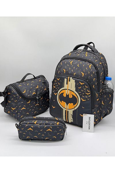 ms mixxstore Chlapecký batoh se vzorem netopýra v černé barvě s výživou a držákem na pero