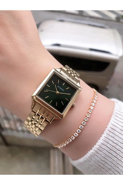 Homies Square Gold Color New Season 3atm Waterproof Women's Watch Gift Bracelet