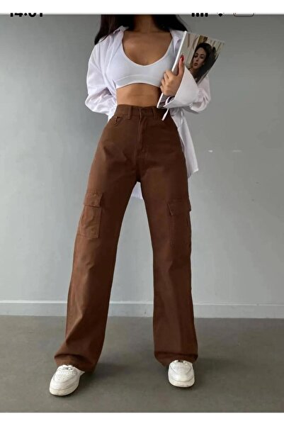 Asia KAFA Visok struk Kargo džep PALOZZO Široke nogavice FARMERKE