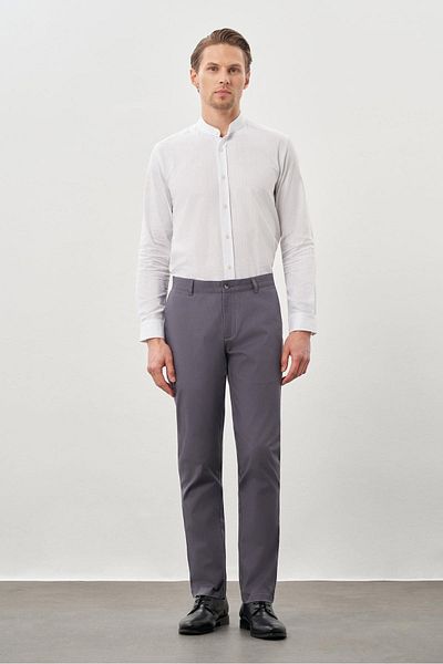 İmza Παντελόνι Chino Casual Slim Fit από καπνιστό βαμβάκι με πλαϊνές τσέπες 1003245168