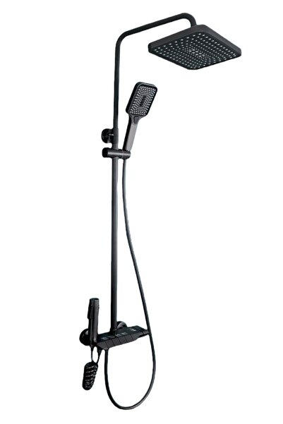 TOPTANFONİ Piyano Siyah Robot Tepe Duş Seti Yağmur Tepe Banyo 4 Tuşlu Batarya Dahil Siyah Duş Seti Fleko
