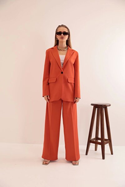 Genel Markalar Atlas Kumaş Pileli Palazzo Kadın Pantolon-kiremit