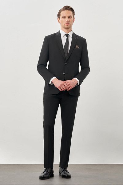 İmza Μαύρο ίσιο μονό γιακά ελαστικό 6 Drop Slim Fit Classic κοστούμι 1001245178