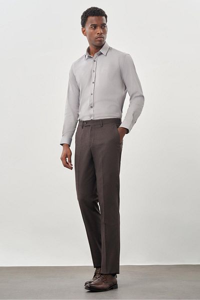 İmza Σκούρο καφέ ελαστικό πλαϊνό παντελόνι Comfort Fit Classic 1003245207