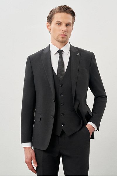 İmza Flexible Dark Anthracite Mono Neck Suit - 6 Drop Comfort Fit 1001245900