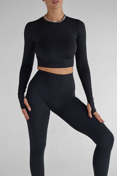 LADY HAZAL أسود طاقم الرقبة المحاصيل الأعلى Darkalıp لمسة ناعمة نسيج القطن إص...