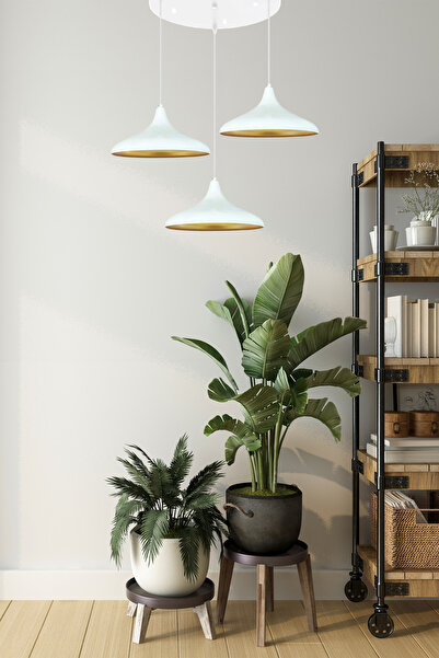 Bamyum Üçlü Champion Beyaz Sarkıt Lamba Yemek Masası Oturma Odası Mutfak Salon Otel Showroom Café