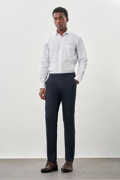 İmza Dark Navy Blue Flexible Side Pocket Slim Fit Classic Trousers 1003245209