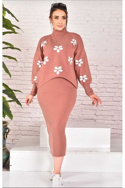Elegant Σετ Φόρεμα Διπλό Πλεκτό με μοτίβο Daisy
