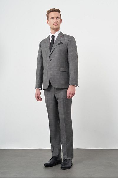 İmza Comfort Fit Classic Suit - Smoked Plain Flannel Mono Collar 2 Buttons 4 Drop 1001245164