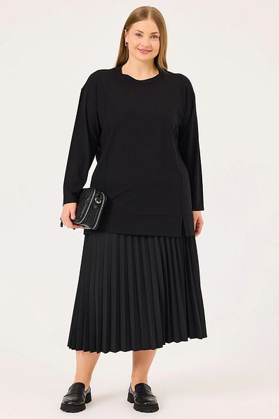 Gala-Xi Galaxi Women's Plus Size Round Neck Basic Tunic 4004 Black