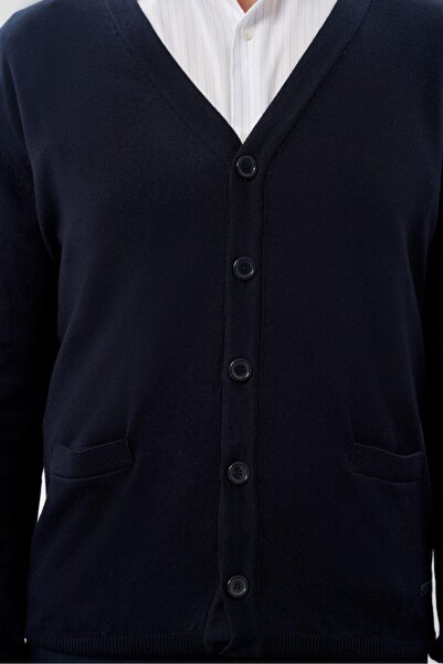 İmza Темно-синій довгий рукав, в'язаний V-подібний виріз, комфортний крій, класичний трикотаж