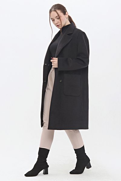 Veger Anthracite 3440 Model Wool Stamp Women's Coat - Double Pocket Detail