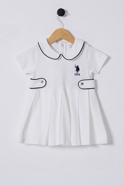 U.S. Polo Assn. قاعدة. بولو أسن. فستان طفلة بيضاء