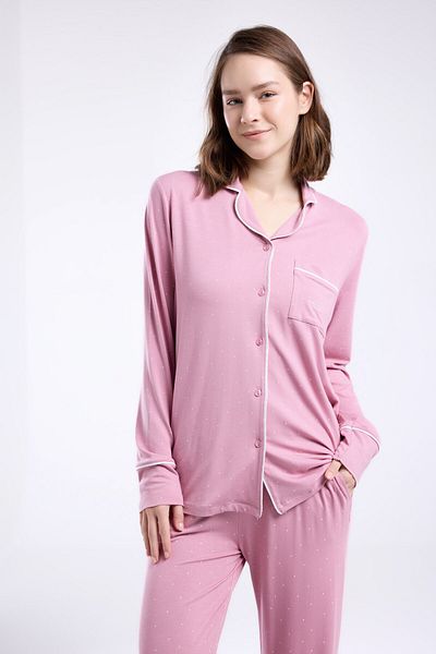 Pierre Cardin Women's Pink Shirt Pajama Set
