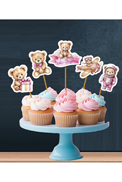 Hiras Dizayn 15 قطعة من كب كيك عيد ميلاد جيد للفتيات باللون الوردي - مسواك مز...