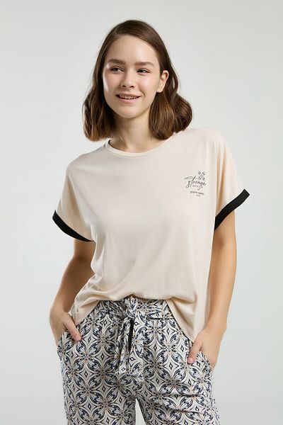Pierre Cardin Women's Cream Short Sleeve Pajama Set
