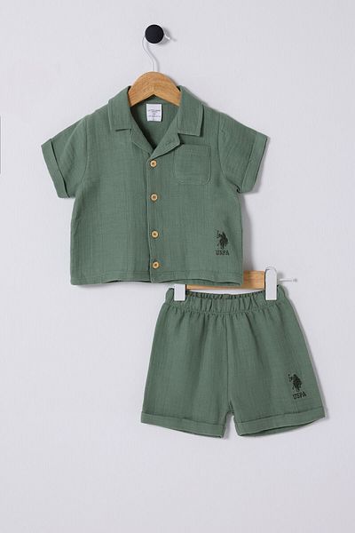 U.S. Polo Assn. قاعدة. بولو أسن. طقم بيبي بوي كاكي