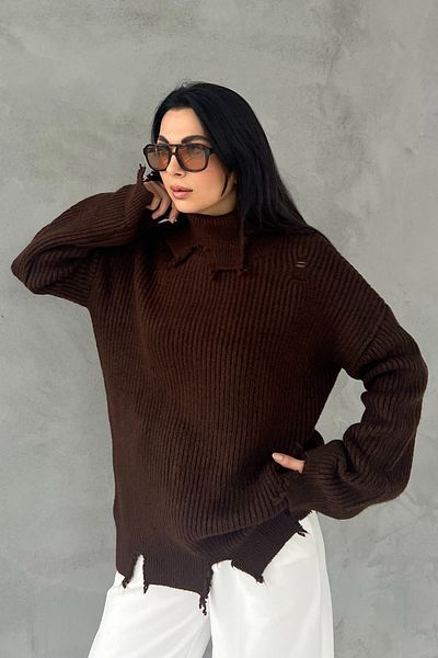 Seda Yalçın Atelier Bitter Brown Ripped Detailed High-Rise Knitwear Sweater