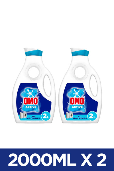Omo منظف غسيل سائل، فعال، يزيل البقع حتى 100% في غسلة واحدة، 2 لتر × 2