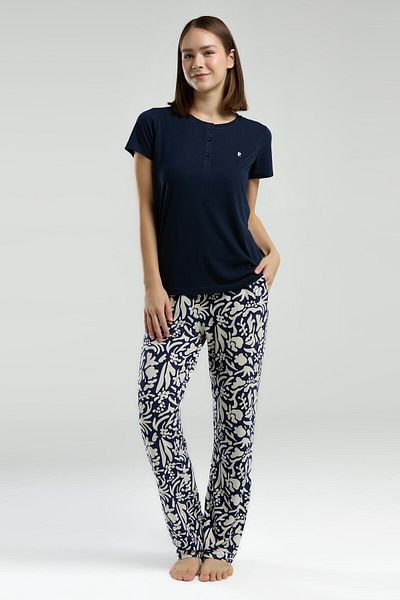 Pierre Cardin Women's Navy Blue Short Sleeve Pajama Set