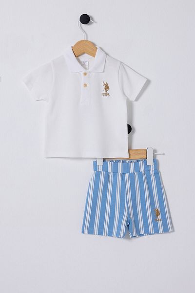 U.S. Polo Assn. قاعدة. بولو أسن. طقم بيبي بوي أبيض