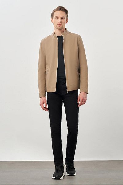 İmza Beige Slim Fit Casual Leather Coat - Prevailing Collar, Straight Slit, Full Lining 1038245152