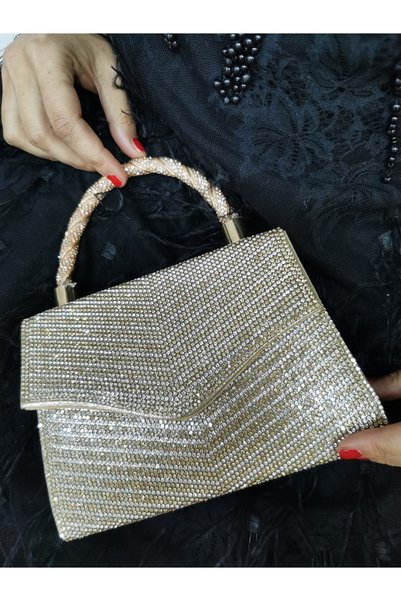 MODA Beegi̇ Concept Women's Evening Dress Stone Gold Gold Chain Wedding Night Party Bag