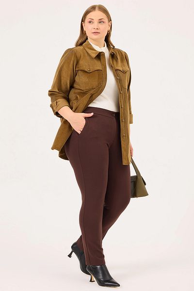 Gala-Xi Galaxi Women's Plus Size Buttoned Ankle Length Pants 4017 Brown