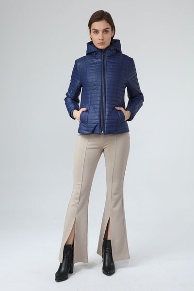 Veger Women's Hooded Waist Seated Quilted Coat 3387 Navy Blue