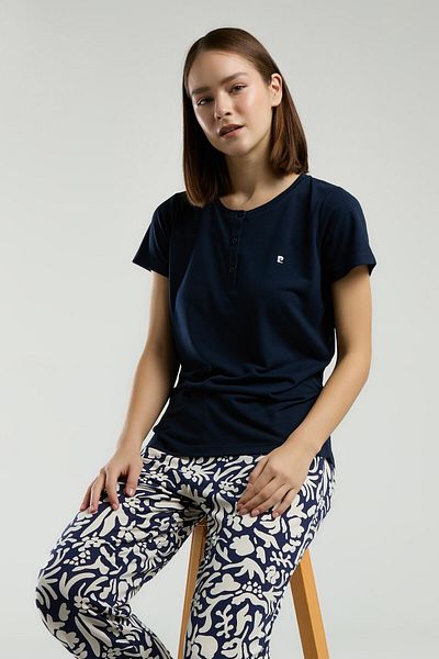 Pierre Cardin Women's Navy Blue Short Sleeve Pajama Set