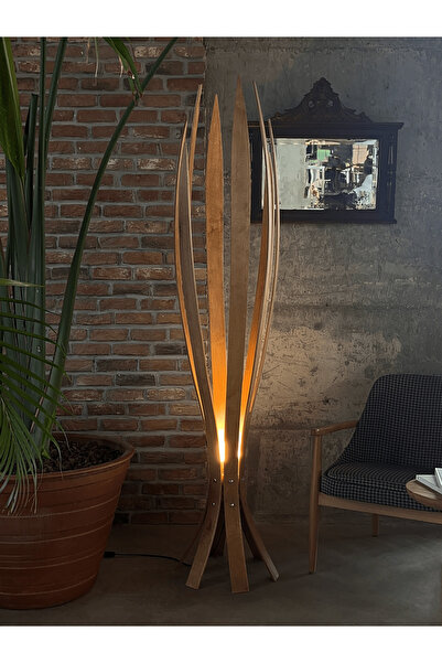 Fagus Wood ''Hedra Lambader, İskandinav Tarzı Ahşap Lambader, Dekoratif Yer Lambası, Modern Salon Aydınlatma''