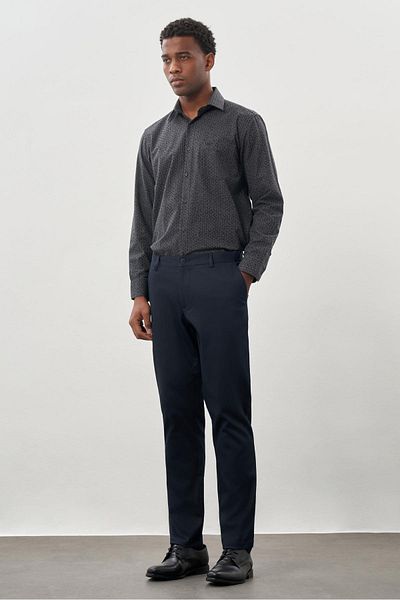 İmza Dark Navy Cotton Side Pocket Casual Comfort Fit Chino Trousers 1003245169