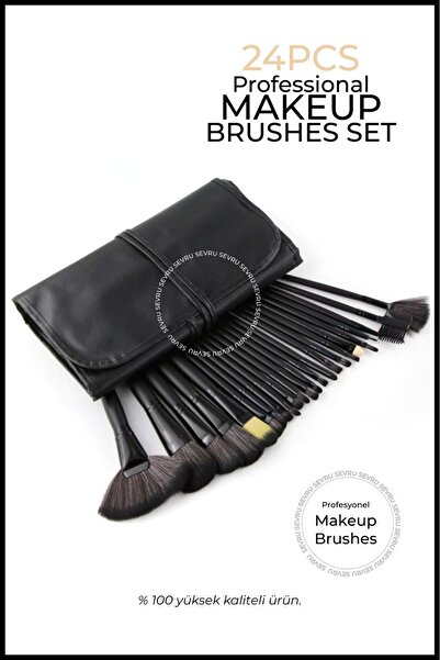 SEVRU Profesionalni set četkica za šminku od 24 komada, crne boje Koža