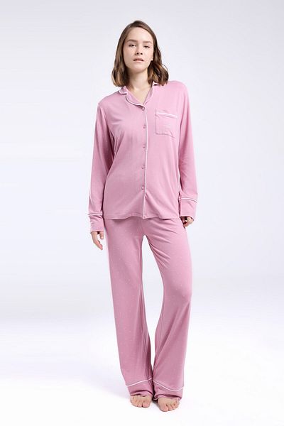 Pierre Cardin Women's Pink Shirt Pajama Set
