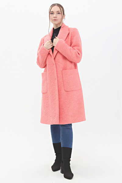 Veger معطف نسائي مريح من الصوف القطيفة بإغلاق سريع 3464 سمك السلمون