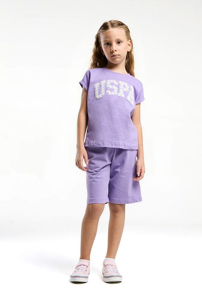 U.S. Polo Assn. Girl's Purple Bermuda Set